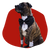 A dog in a suit in a red background